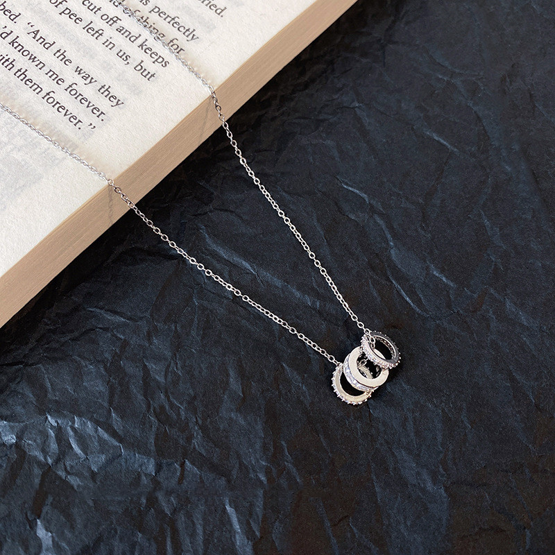 Multi-Layer Ring Pendant Necklace with Zircon Stones