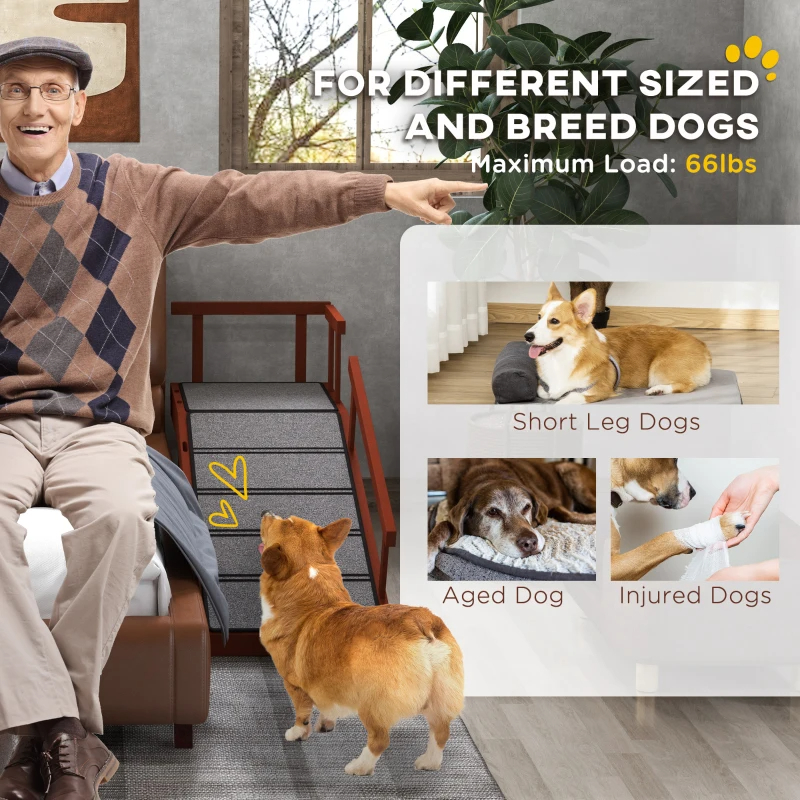 PawHut Wooden Dog Ramp With Removable Guardrails, Non-Slip Surface,