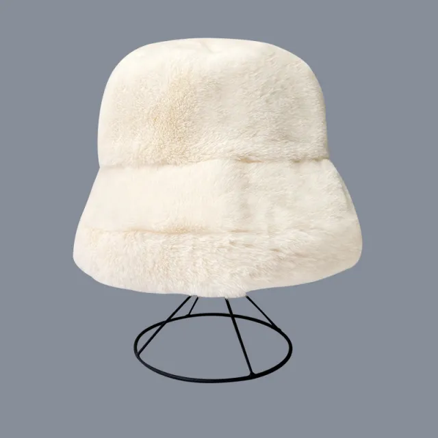 Women's All match Cold Protection Warm Fisherman Hat Plush Basin Hat Off White - Shop at LoveMi