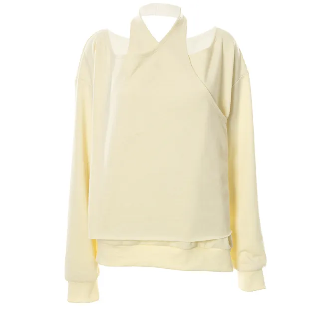Pure Color Halterneck Fashion Casual Sweater Light Yellow - Shop at LoveMi