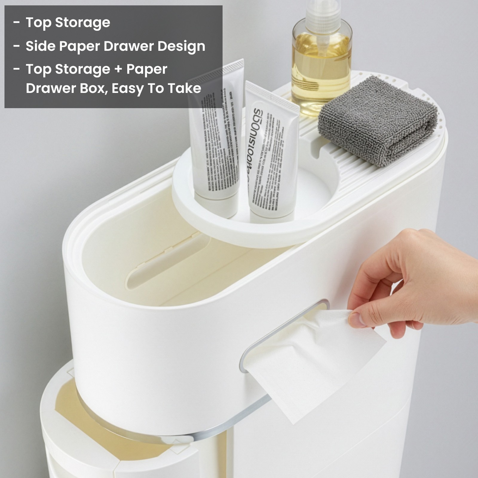 Slim Bathroom Floor Cabinet Storage Unit Tower With 3 Drawer Toilet Paper Holder — image 6