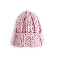 Knit Hat Ladies Pure Colour Simple Coarse Wool Warm Earmuffs - Light Pink - View 1