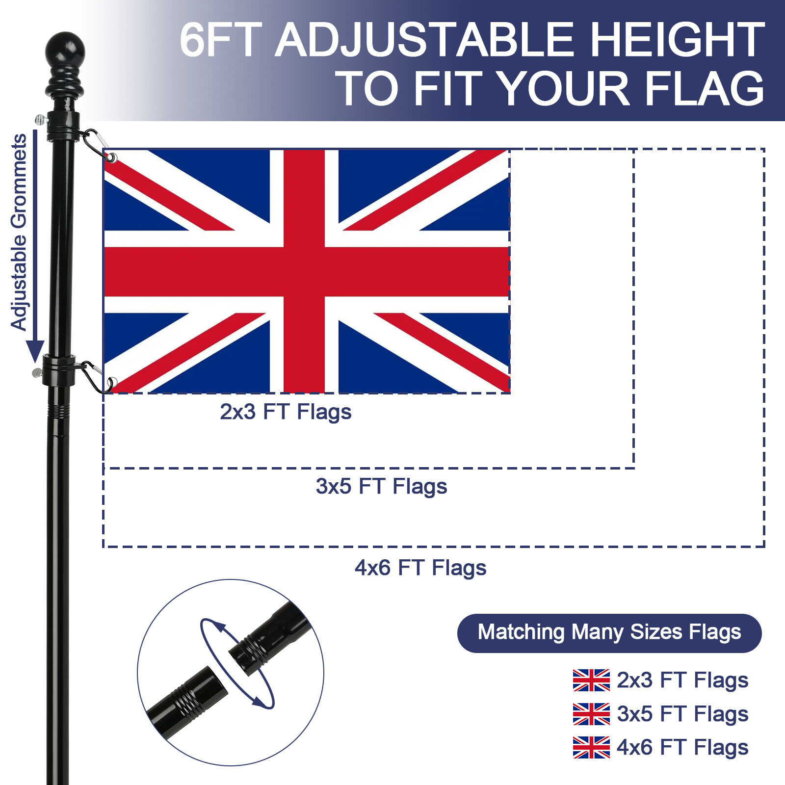 6ft Telescopic Flagpole Flag Pole Kit Outdoor Wall Mounted Mount Holder Set NEW — image 4