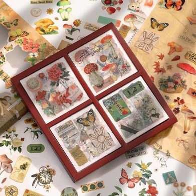 Vintage Plant 100 Sheets Flowers Mushroom Stickers