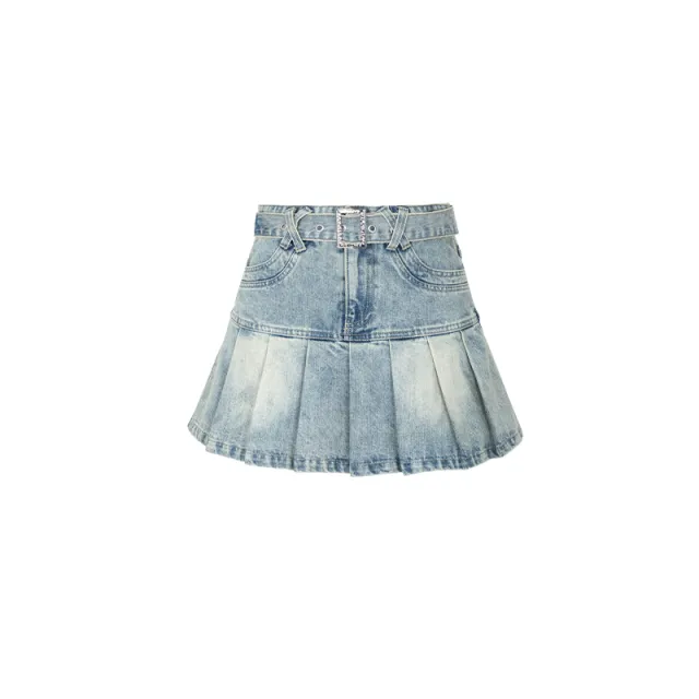 Making Old Washed Shiny Spicy Girl Denim Skirt Blue - Shop at LoveMi