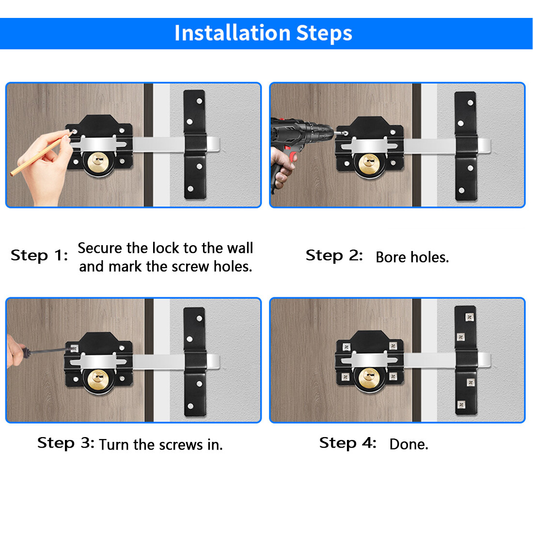 Gate Lock Garden Security Double Long Throw Bolt Rim Lock 5