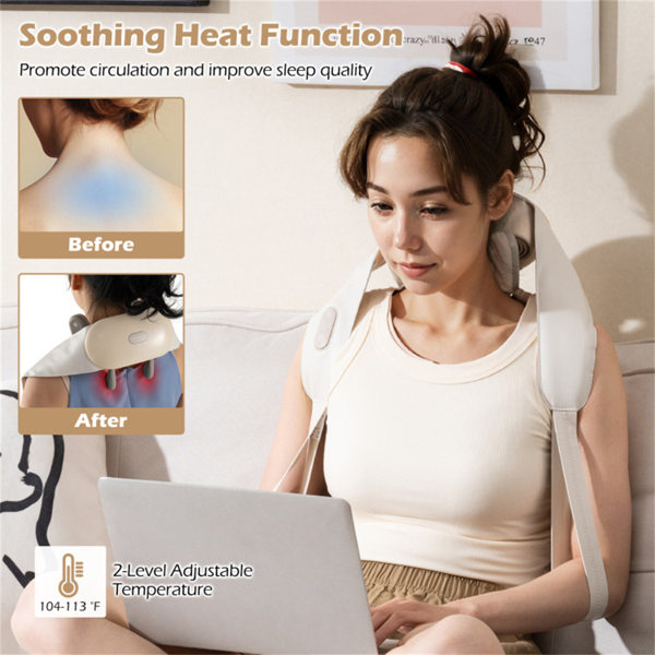 Neck Shoulder Massager - 4D Deep Tissue Kneading, 2 Modes & 2-Level Heat , Hands-Free Straps For Home Office Travel