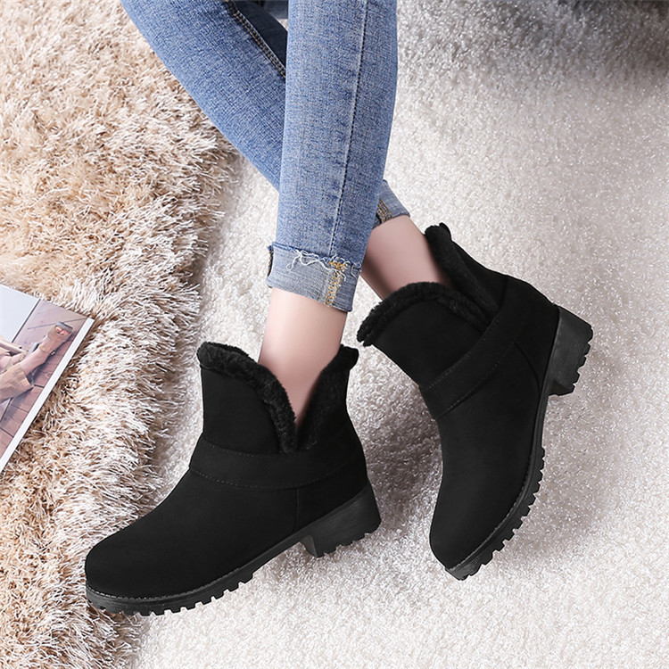 Thick And Warm Round-toe Thick-heel Low-top Cotton Boots