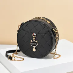 Ladies Small Round Bag Shoulder Messenger Bag - Black - View 1