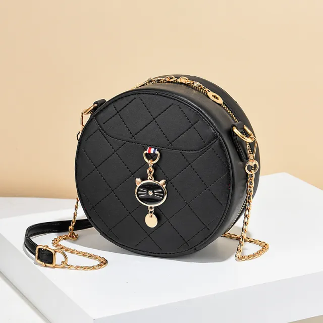 Ladies Small Round Bag Shoulder Messenger Bag Black - Shop at LoveMi