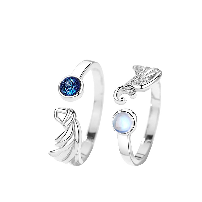 Original Design Angel Devil Couple Ring Wings Ring  Diamond Sterling Silver Ring