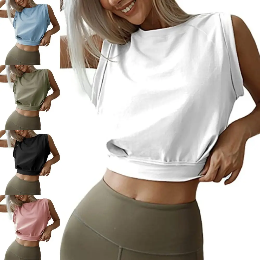 Sexy Navel-Exposed Sweatshirt Summer Loose Sleeveless T-Shirt Running Fitness