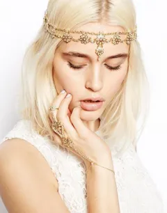 Vintage Pearl Flower Elastic Tassel Hair Band Hair Chain - Gold - View 1