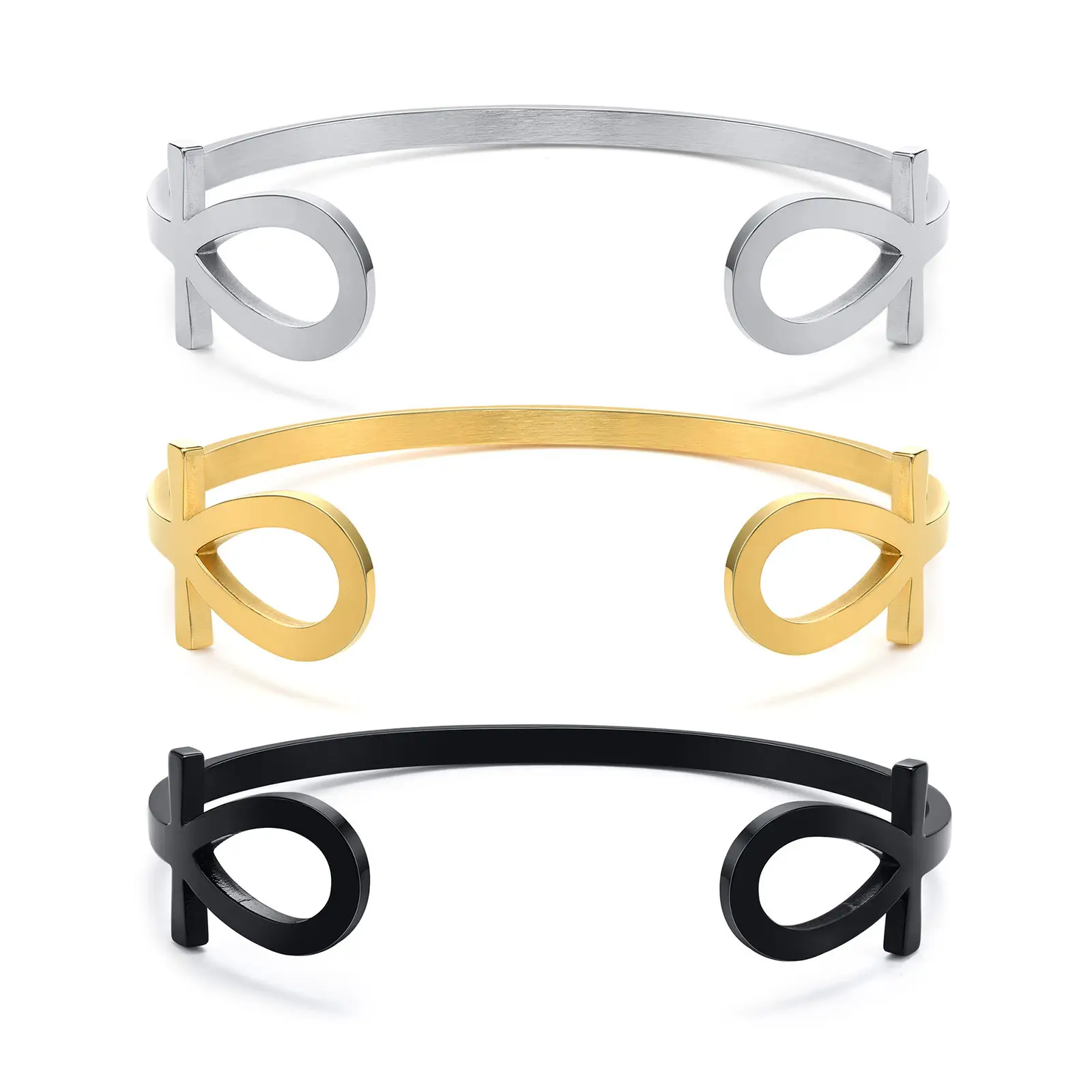 Stainless Steel Anka Open-ended Bracelet Black Men