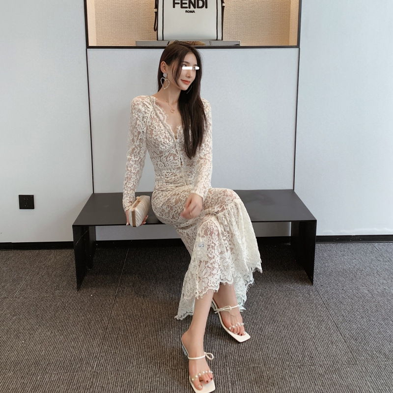 Lace V-Neck Long-Sleeve Dress, picture 2 of 5