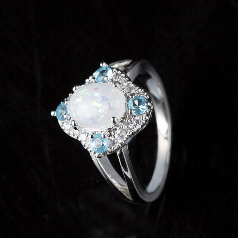 Fashion Inlaid Zircon Opal Diamond Light Blue Ring