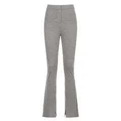 La Trousers Women's Sports And Leisure Trousers High Waist Split Slim Slimming Trousers - Grey - View 1