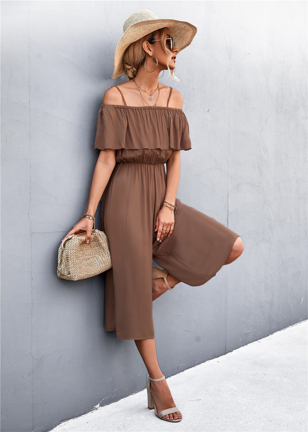 Solid Color One-Shoulder Loose Casual Sling Jumpsuit - Image 2