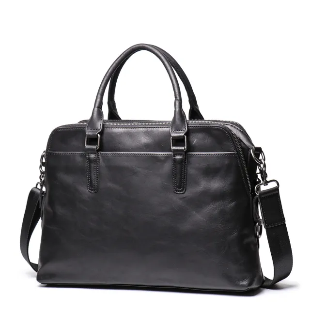 Men's First Layer Cowhide Portable Large Capacity Briefcase Black - Shop at LoveMi