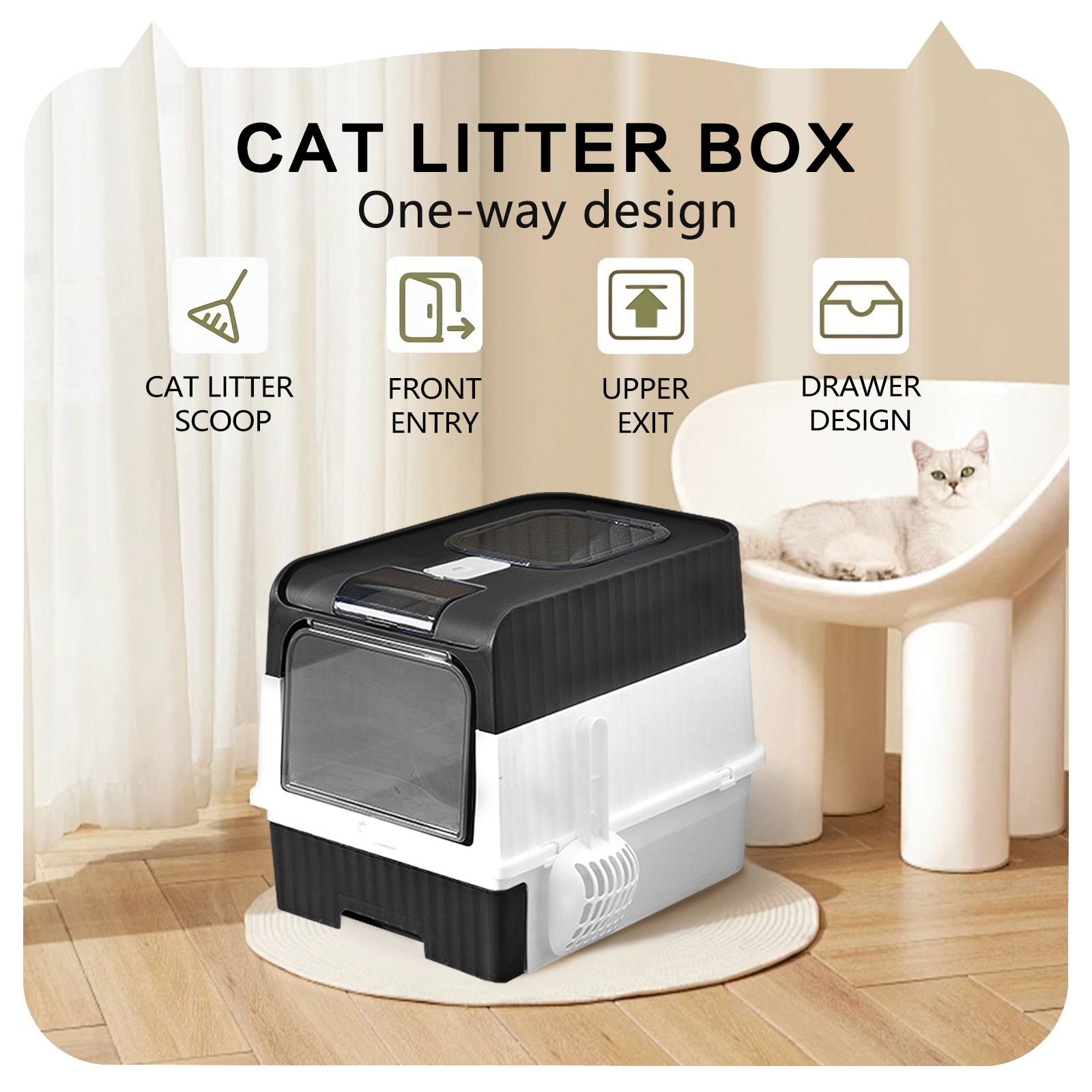 Super Large Capacity Cat Litter Box Easy To Clean, Odorless, Leak Proof, Not Easy To Leak, Pull out Design, Comfortable Toilet For Pets Black - Shop at LoveMi