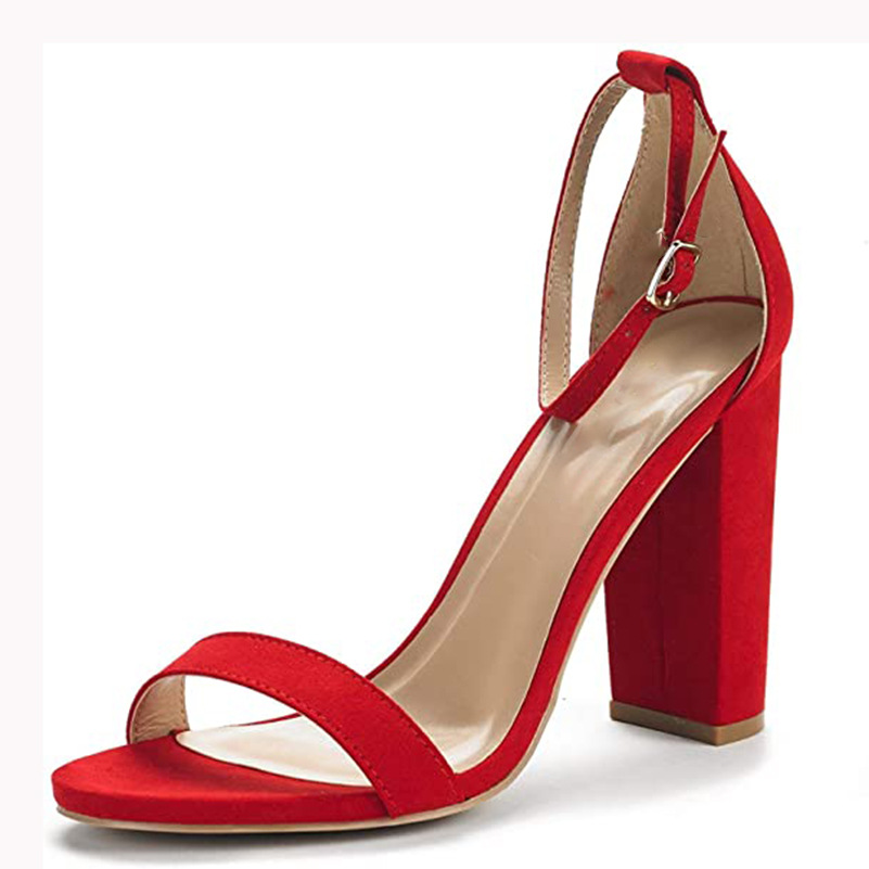 Bright Multicolor Suede Women's Chunky High Heel Sandals Red - Shop at LoveMi