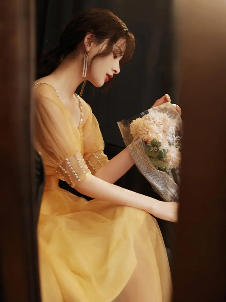 New Yellow Evening Women's Style Dress