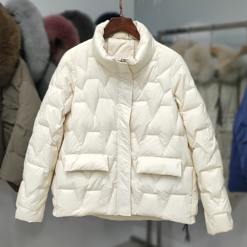 Women's White Duck Down Urban Casual Red Zipper Coat