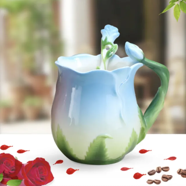 Flower Ceramic Coffee Cup Flower Tea Rose Mug – image 6