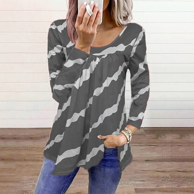 Title 6, Women Top Stripe Print Loose Long Sleeves