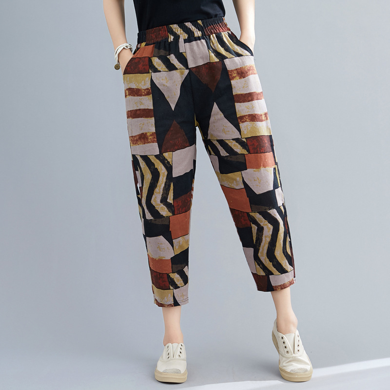 Title 7, Printed Cotton Linen Pants Women