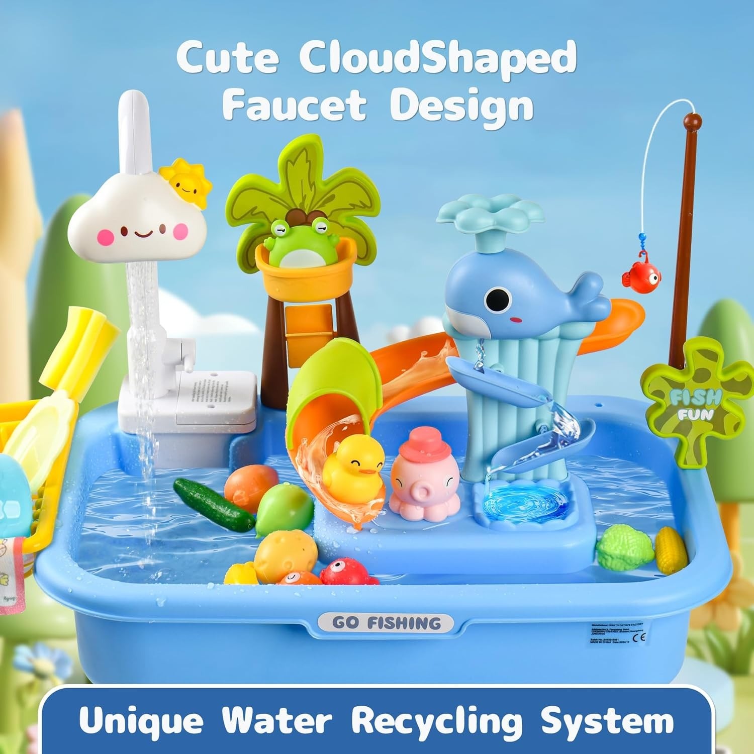 Upgraded Toddler Sand Water Table Toy Kids Fishing Fun Kitchen Play Sink UK — image 12