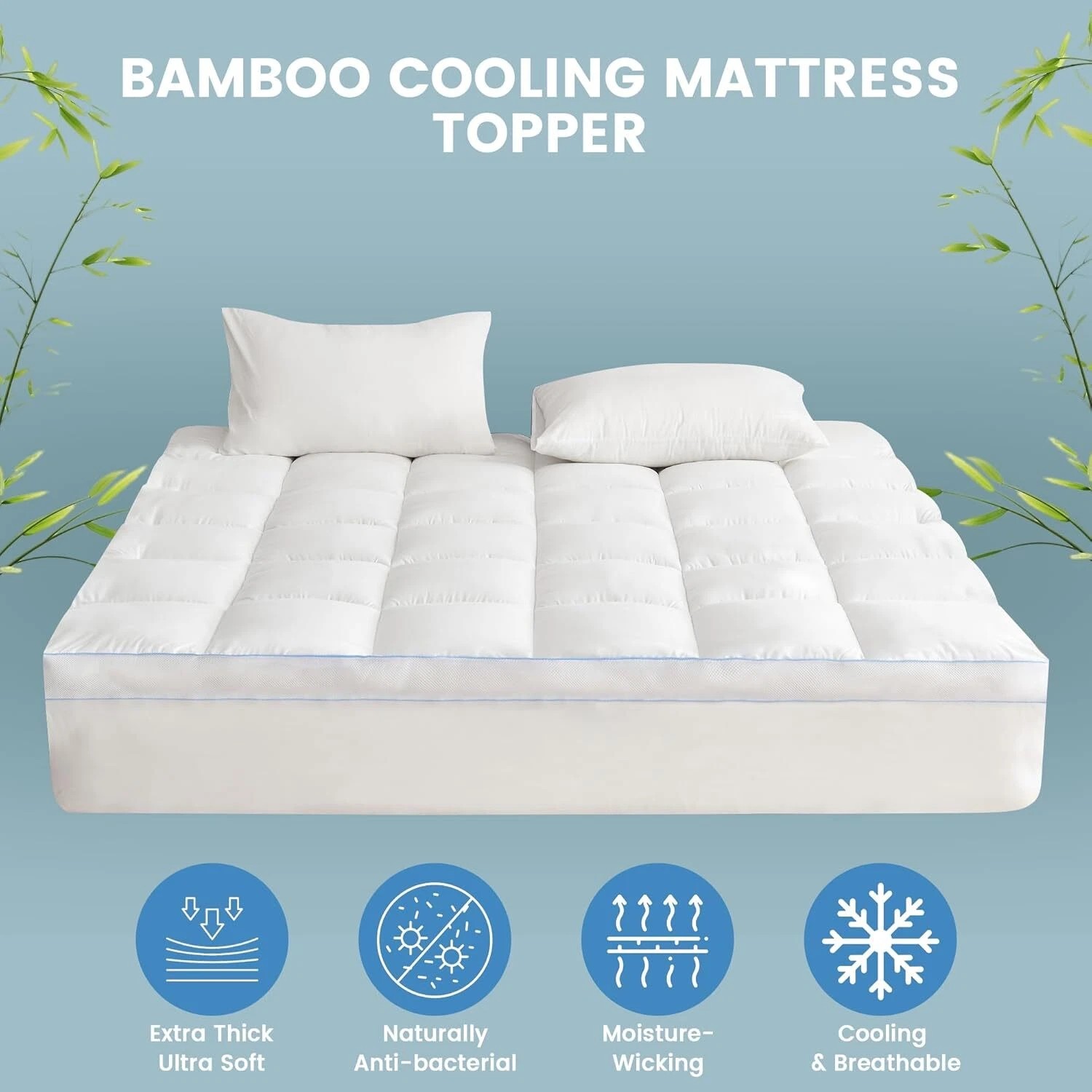 1500GSM Bamboo Mattress Topper Extra Thick 10CM Bed Topper DM10CMWH-SK