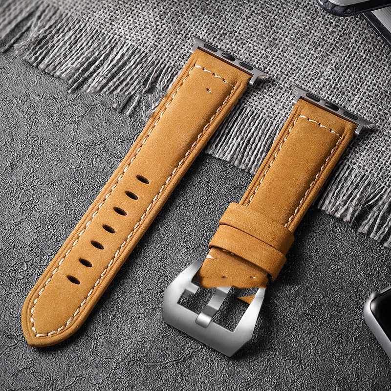 Crazy Horse Leather Apple Watch Band - Brown Belt with Silver Buckle
