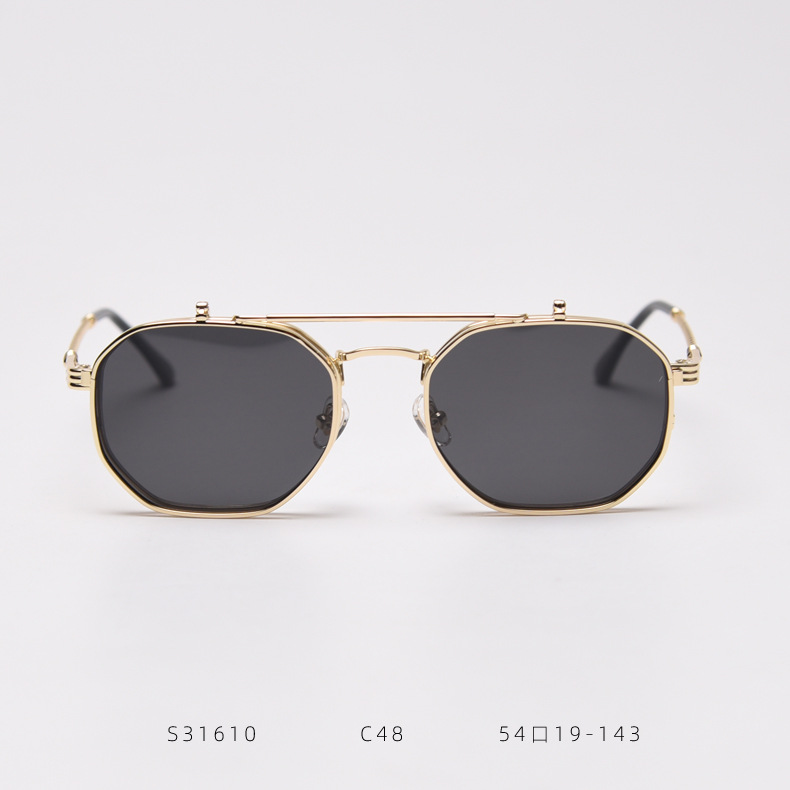 Title 2, Metalen retro flip polarized zonnebril voor hel...