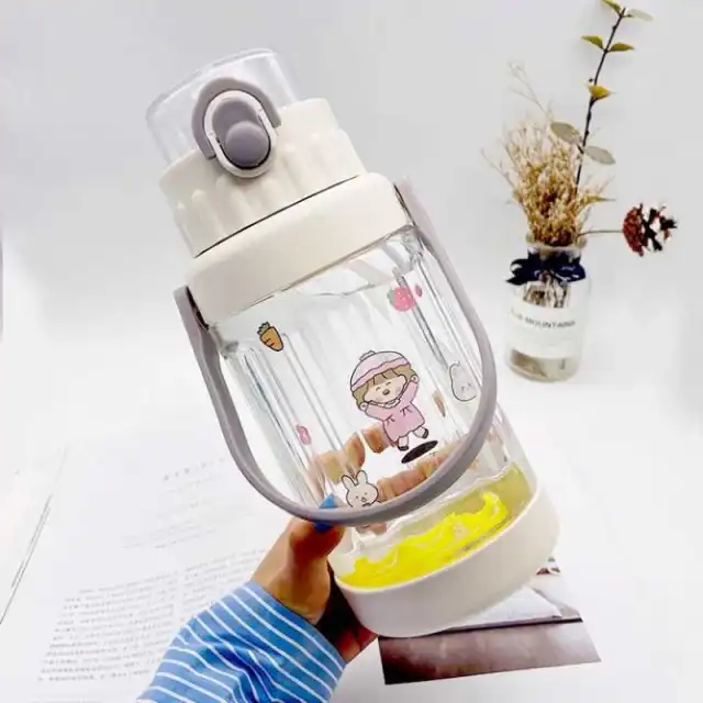 Plastic Water Cup With Handle And Water Bottle With Straw Beige - Shop at LoveMi