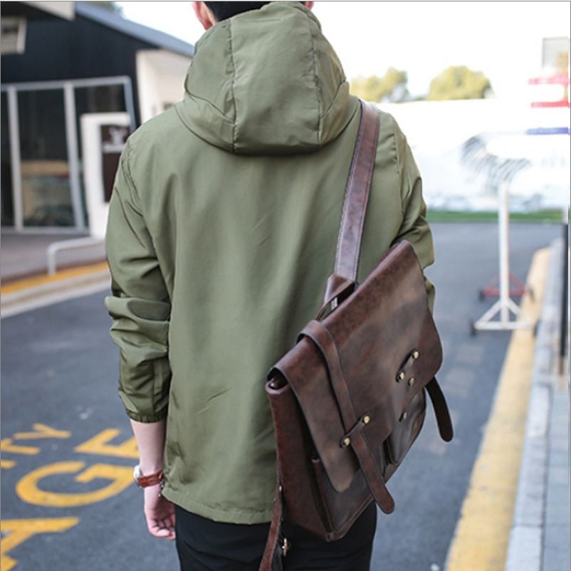 Spring Autumn Hooded Sweater Diagonal Zip Men's Jacket