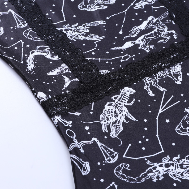 جمبسوت دانتيل قطني حريري أسود بتصميم حمالة