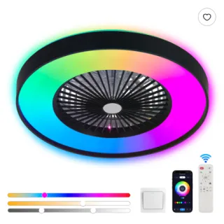 23 Inch Black Ceiling Fan Light With LED RGB   Dimmable & Color Changing, APP & Remote Control, Modern Smart Ceiling Fan For Living Room, Bedroom, And Dining Room  Silent 6-Speed R