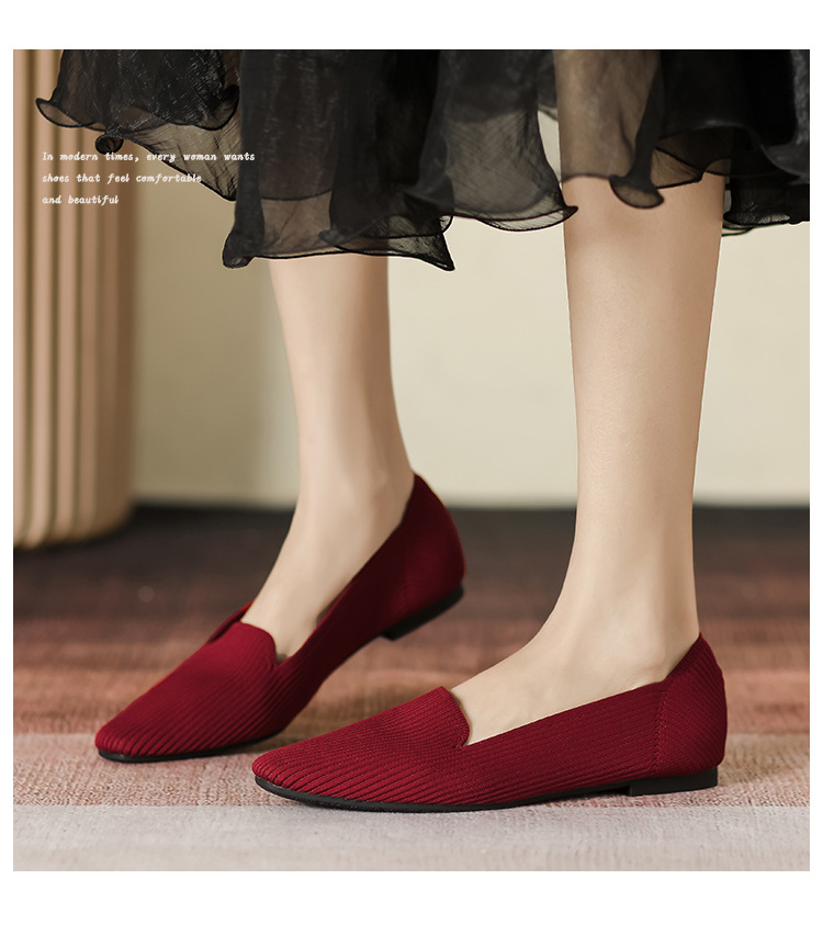 Title 6, Square Toe Flat Bottom Knitted Shoes Flying Wov...