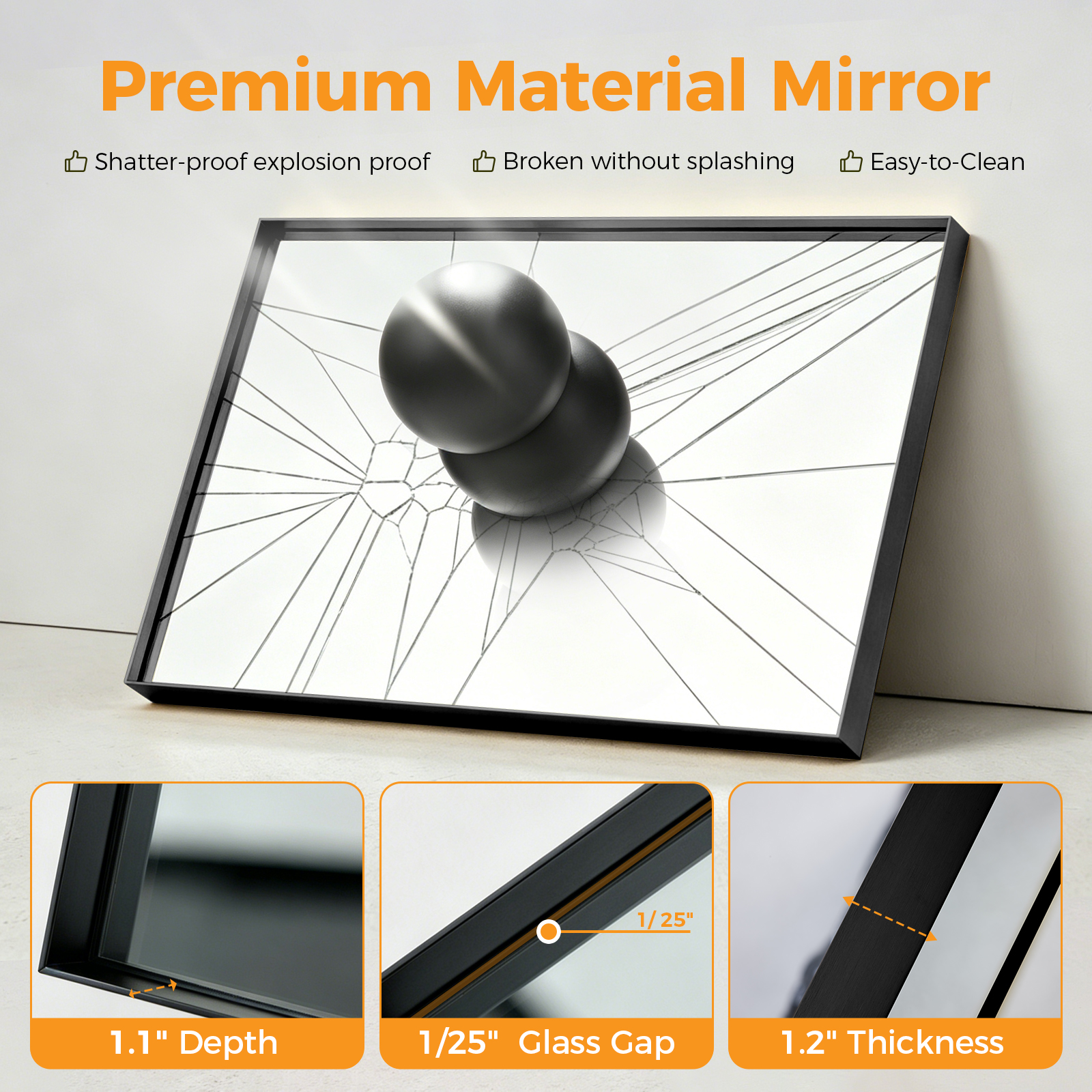 Bathroom Mirror, With Brushed Aluminum Frame, Rectangular Design, Square Corners At All Four Sides, Suitable For Wall Decoration In Home. image 19