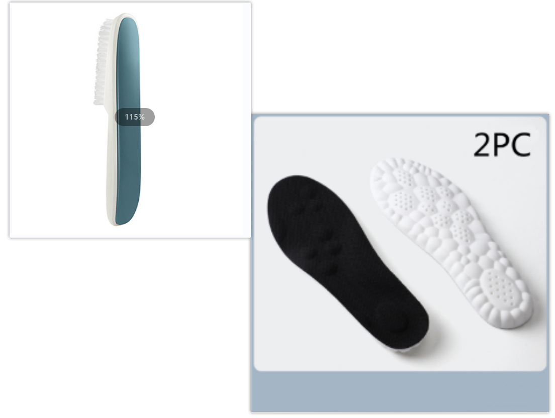 Shoe brush and black insoles