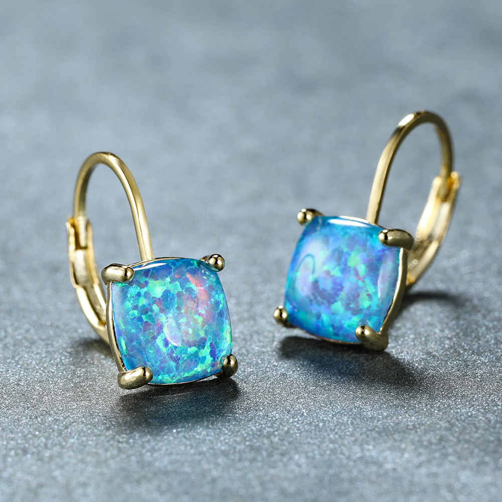 Blue Opal Round Dangle Earrings, Gold Plated Blue Opal Silver, Earring 8mm