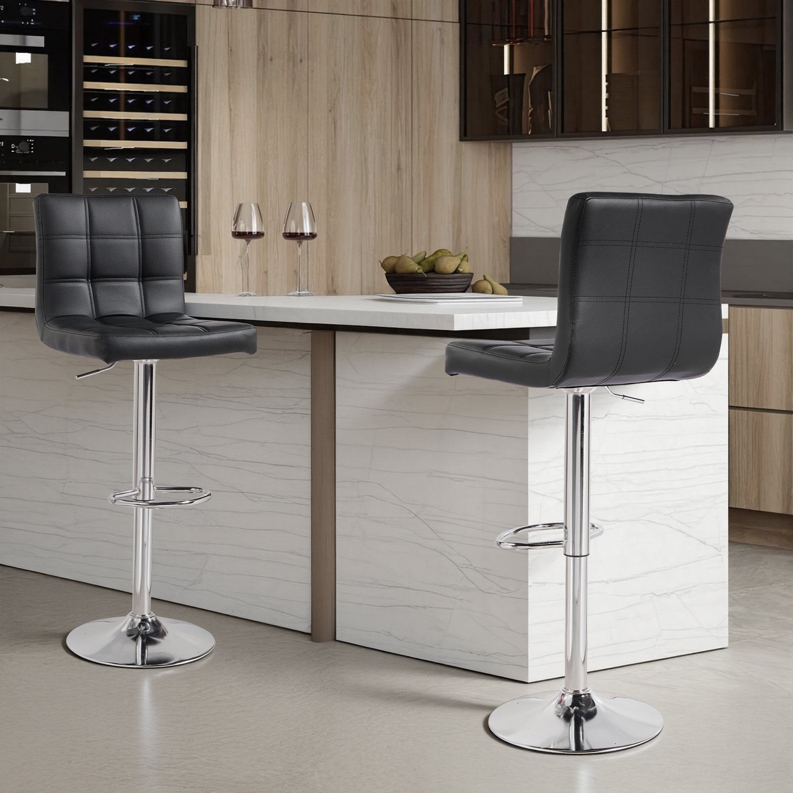 A Set Of 2 Bar Stools, PU Leather Height Rotatable Kitchen Stool, With Backrest — image 6