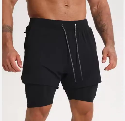 Gym Clothing Men Quick Dry 2 In 1 Shorts Polyester Spandex