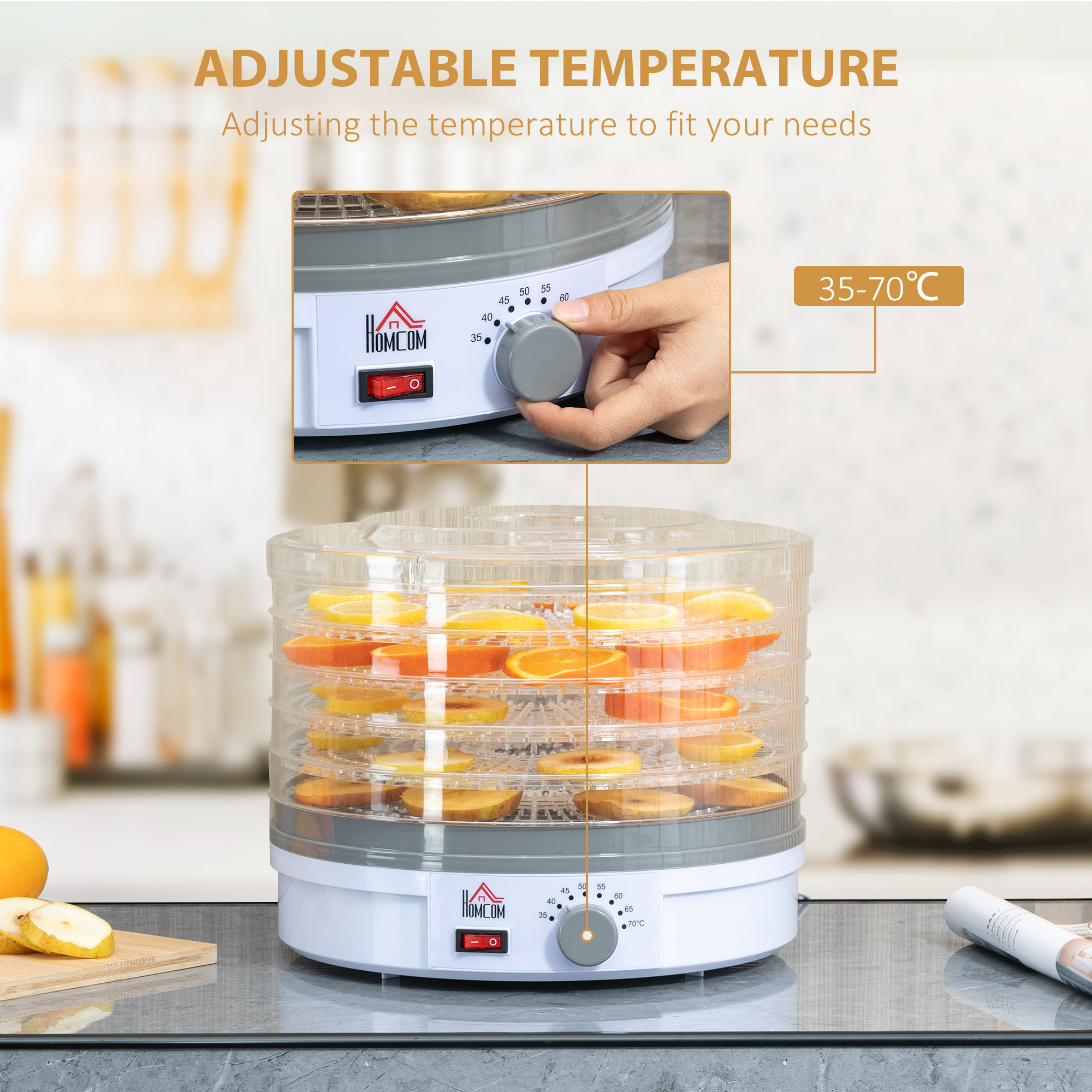 Five Layer Food Dehydrator, 245W Stainless Steel Dryer With Adjustable