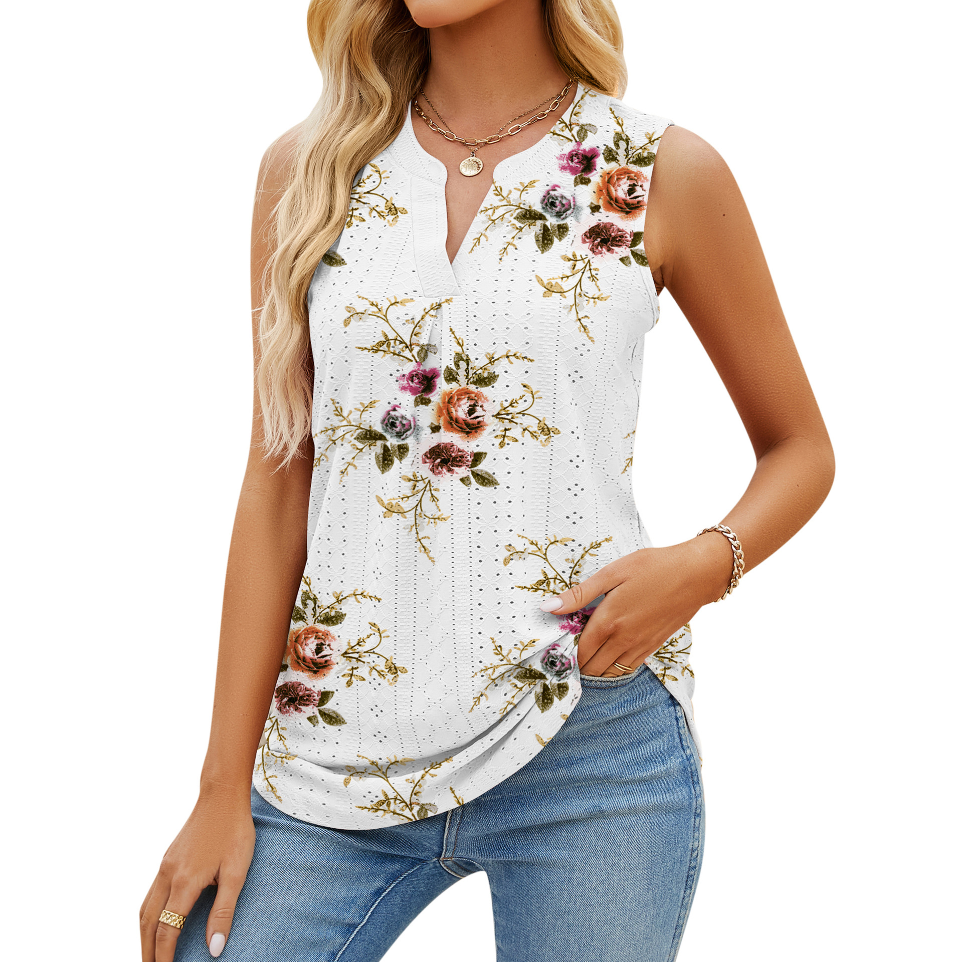 Women's Sleeveless T shirt Summer Hole V Neck Slim Fit Tank Tops Peony - Shop at LoveMi