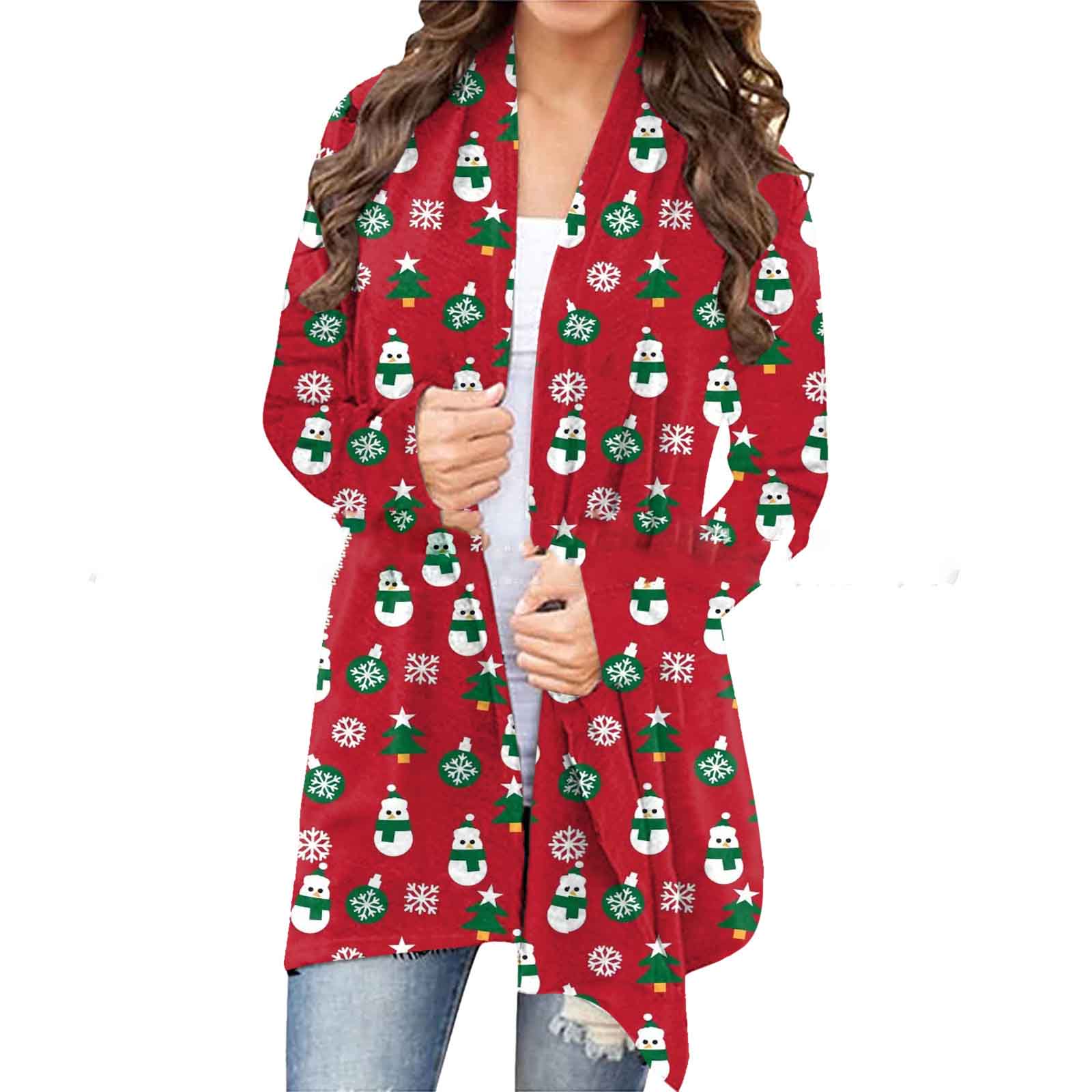 Women's Christmas Printed Long Sleeve Knit Cardigan Top