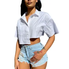 Women's Fashion Casual Irregular Short Sleeve Shirt - White - View 1
