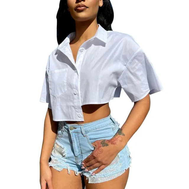 Women's Fashion Casual Irregular Short Sleeve Shirt White - Shop at LoveMi