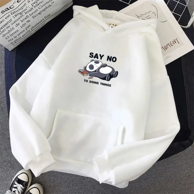 Hooded Plus Fleece Panda Sweater Women's Casual Loose Top White - Shop at LoveMi